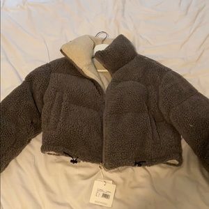 Reversible Cropped Borg Puffer Jacket